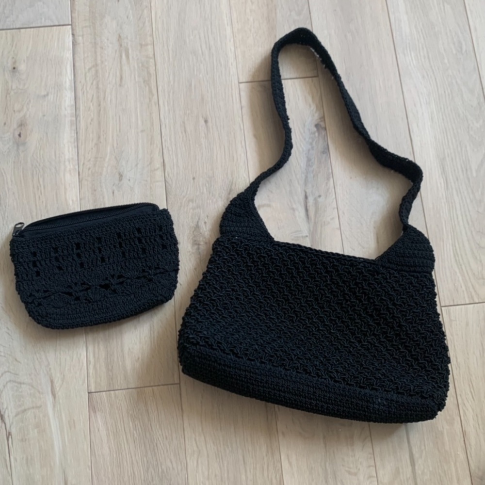 Liz Claiborne black crochet style purse & wallet
